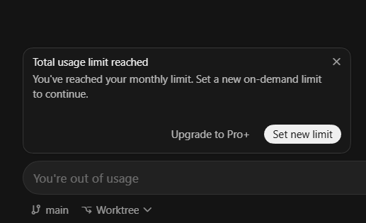 tomfriks's tweet photo. my friends used to say after 100% usage the speed gets reduced but cursor keeps on working

then i guess i'm at the 200% limit now https://t.co/zRlDBNucTw