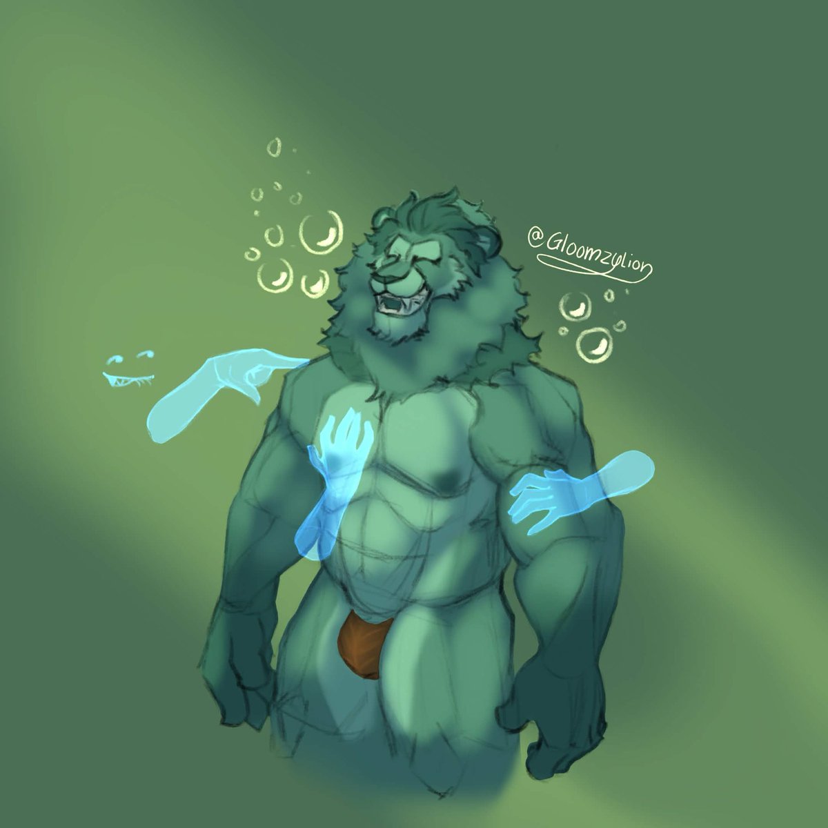 GloomzyLion's tweet photo. Asked Bf for a color. He said dark turquoise. Gave him some green lighting and now he’s underwater. Thanks to Jomo for the idea. 😏
#Muscle #Lion #Furry #Bara #Art #Ghost #Hands https://t.co/EudKFpVZDM