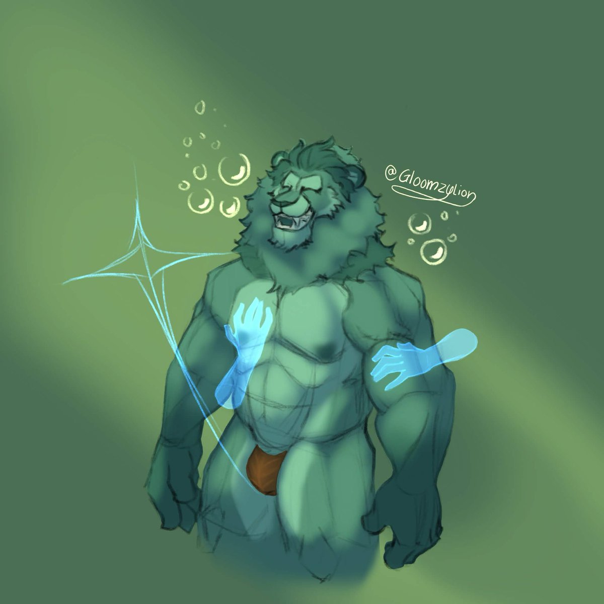 GloomzyLion's tweet photo. Asked Bf for a color. He said dark turquoise. Gave him some green lighting and now he’s underwater. Thanks to Jomo for the idea. 😏
#Muscle #Lion #Furry #Bara #Art #Ghost #Hands https://t.co/EudKFpVZDM