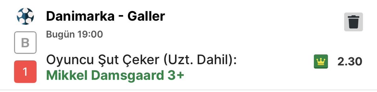 murtiddaa's tweet photo. Danimarka - Galler 
Damsgaard 3 şut çeker 2.30

Norveç maçında maçın takımı adına en iyisiydi bu sezon ligde de farklı seviyede oynuyor. 
Duran topları çok etkili . Sadede kanatta kalmıyor on numara mevkisine de geçiyor maç içinde çok aktif.
Galler ise Portekiz karşısında varlık gösteremedi yine deplasmandalar.
2 şutu 1.44 denemek isteyene ben 3 şut denedim.

Bol Şans