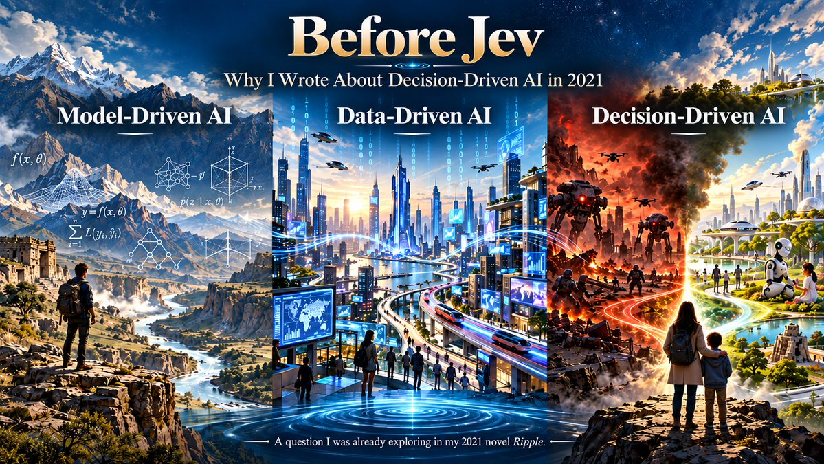 RippleSpreading's tweet photo. Model-Driven AI,
Data-Driven AI,
Decision-Driven AI.

This was the AI progression I wrote into Ripple in 2021.

Five years later, Diogo Almeida's talk about Jev has made the idea feel much less fictional.

https://t.co/K9StwJB63K

#AI #LLM #PostTraining #DecisionMaking #Jev https://t.co/6vHvnJFy6N