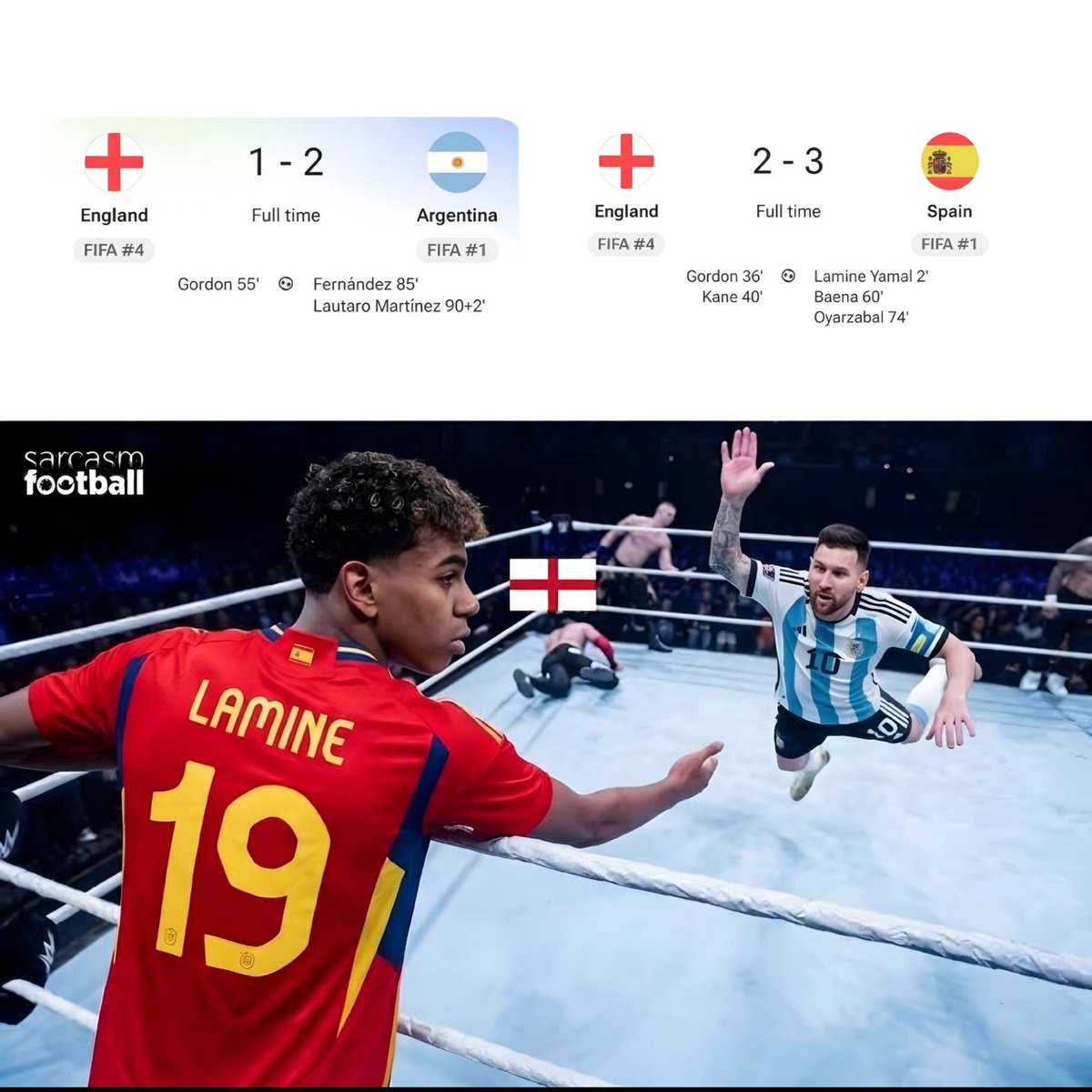 Agent007xi's tweet photo. England got cooked by Messi, and the child he gave bath. Just think about it ! 🤯🔥

#LM10 #LY19 https://t.co/CtkvLYLf7T
