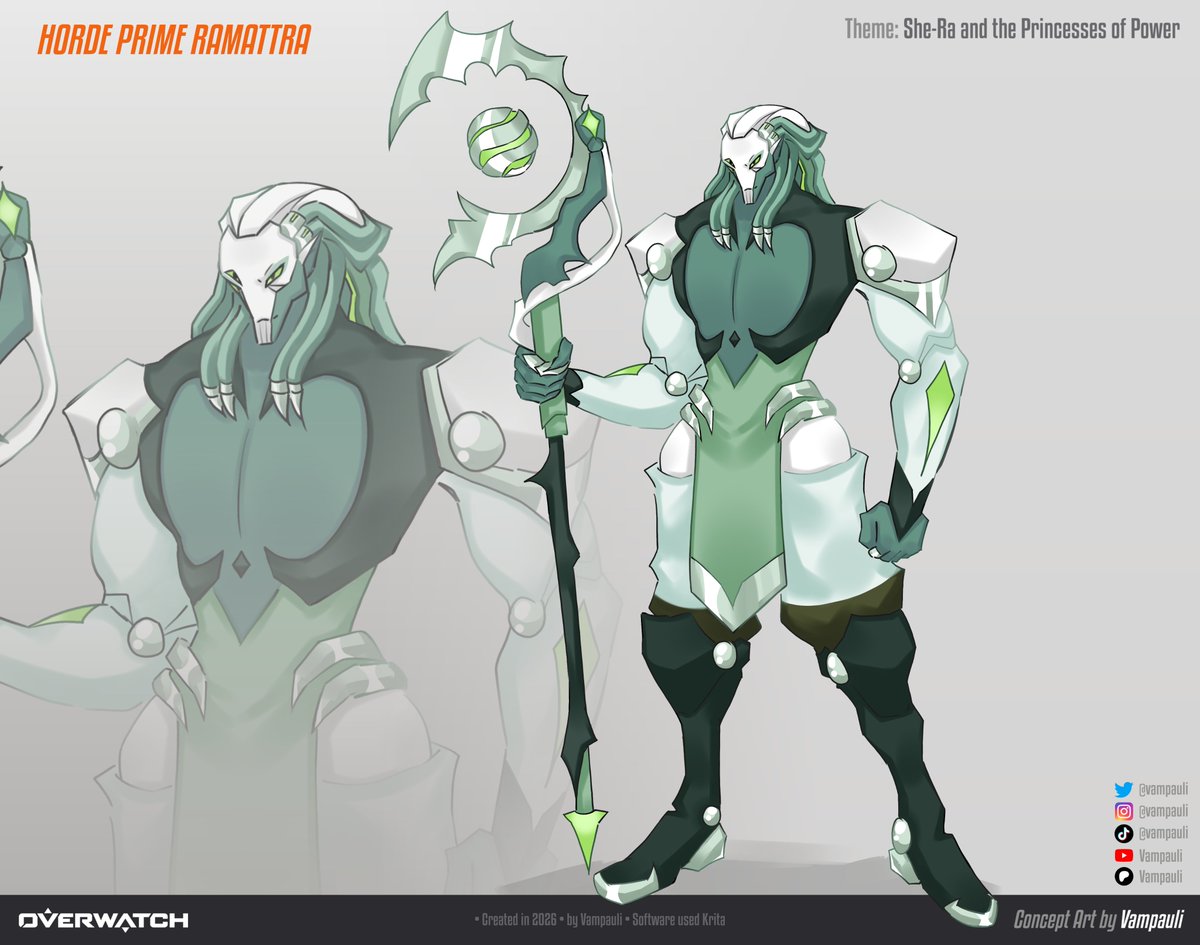 Vampauli's tweet photo. Overwatch x SheRa Skin Concepts Part 2

🔮Shadow Weaver: Moira
🦂Scorpia: Zarya
🐈Catra: Kiriko
👽Horde Prime: Ramattra

All art by me!🦇
#Overwatch #SheRa https://t.co/SeSc9S6Zuo