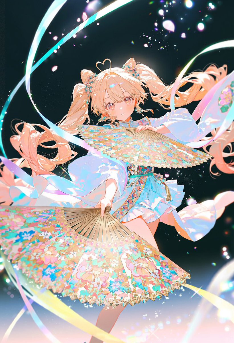 yeon__ing's tweet photo. [갑자기 부채가 들고 싶어서🪭]
프롬 공유(V5/4.5/픽스)
solo, 1.2::dynamic action pose::, 1.4::pastel colors, ornate Eastern traditional costume::, 1.3::layered robes, short skirt, rich embroidery, gold details::, silk fabric, flowing sleeves, decorative sashes, jewelry, ornate hair ornaments, 1.5::holding huge ornate folding fans::, 1.3::large embroidered fans, colorful floral patterns, gold ornamentation::,
1.6::magical trails following the fans::, 1.5::glowing energy trails::, 1.5::flowing luminous ribbons::,
1.4::sparkling particles, glowing droplets::, swirling energy, luminous arcs, floating petals,
wind-swept clothing, flowing fabric, dramatic motion, wide composition, dramatic perspective,
dark background, 1.3::high contrast::,
vivid saturated colors, brilliant highlights,
iridescent glow, cinematic lighting, ethereal glow

의상, 자세, 구도 다 랜덤입니다 :)
저는 pastel colors 를 넣었는데 쨍한 색감을 좋아하시면 빼시는걸 추천드려요