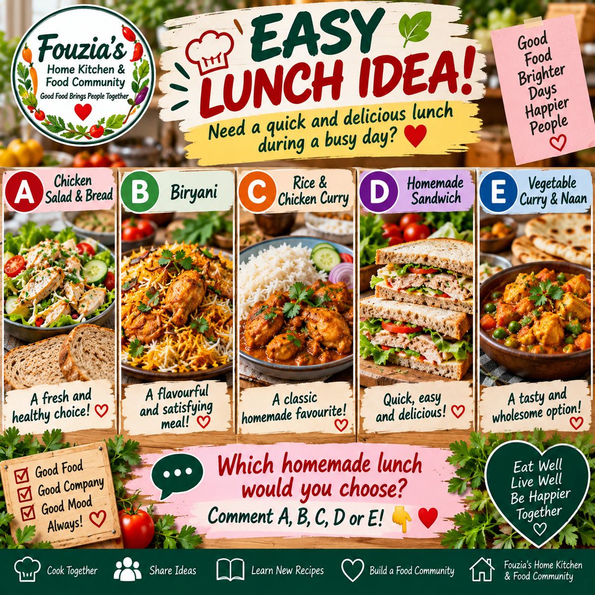 FouziaKitchen_9's tweet photo. 🥗 What makes the perfect homemade lunch? Something quick, healthy, filling—or all three?
 
Busy professionals and students, what's your favourite easy lunch idea? 👇
 
#LunchIdeas #EasyMeals #HealthyFood #HomeCooking #TorontoFood https://t.co/EH2qTjx8FQ
