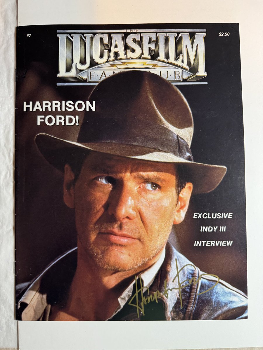 CGC_SI's tweet photo. Pop culture magazines seem to be getting more and more traction.  This is Harrison Ford as Indiana Jones on the cover of LucasFilm Fan Club Magazine from March 1989.  I’m cleaning and pressing this piece for a customer.  

While the LucasFilm Fan Club started in 1977 and still operates today, the magazine had a limited 22 issue run from 1987 until 1994 when it was rebranded as Star Wars Insider.  

The flaws at the bottom cleaned up nicely.  My customer chose CGC as the grading company for this. By the way, it’s autographed too!