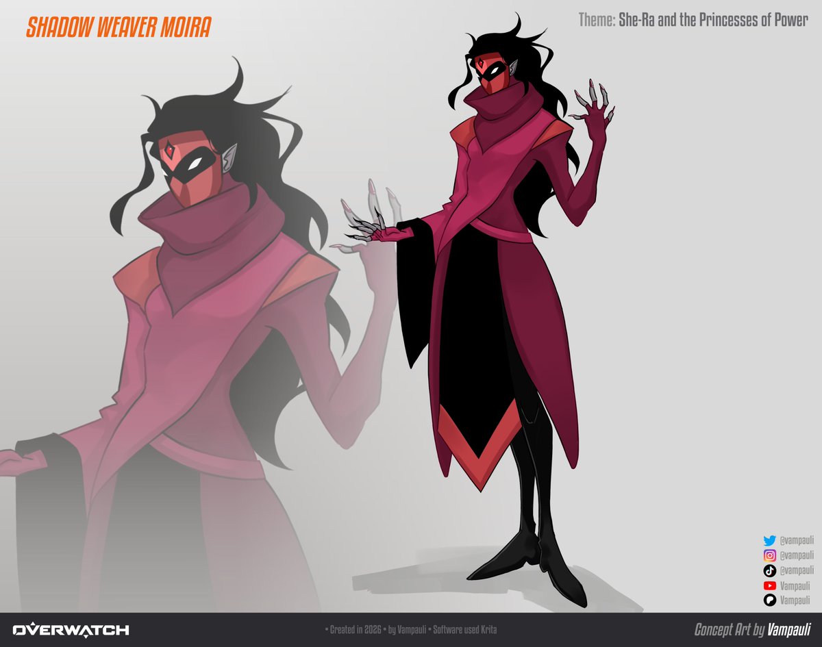 Vampauli's tweet photo. Overwatch x SheRa Skin Concepts Part 2

🔮Shadow Weaver: Moira
🦂Scorpia: Zarya
🐈Catra: Kiriko
👽Horde Prime: Ramattra

All art by me!🦇
#Overwatch #SheRa https://t.co/SeSc9S6Zuo