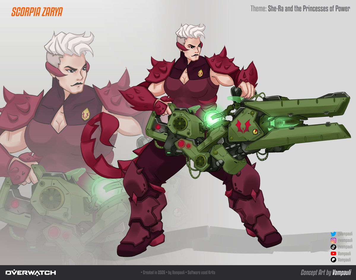 Vampauli's tweet photo. Overwatch x SheRa Skin Concepts Part 2

🔮Shadow Weaver: Moira
🦂Scorpia: Zarya
🐈Catra: Kiriko
👽Horde Prime: Ramattra

All art by me!🦇
#Overwatch #SheRa https://t.co/SeSc9S6Zuo