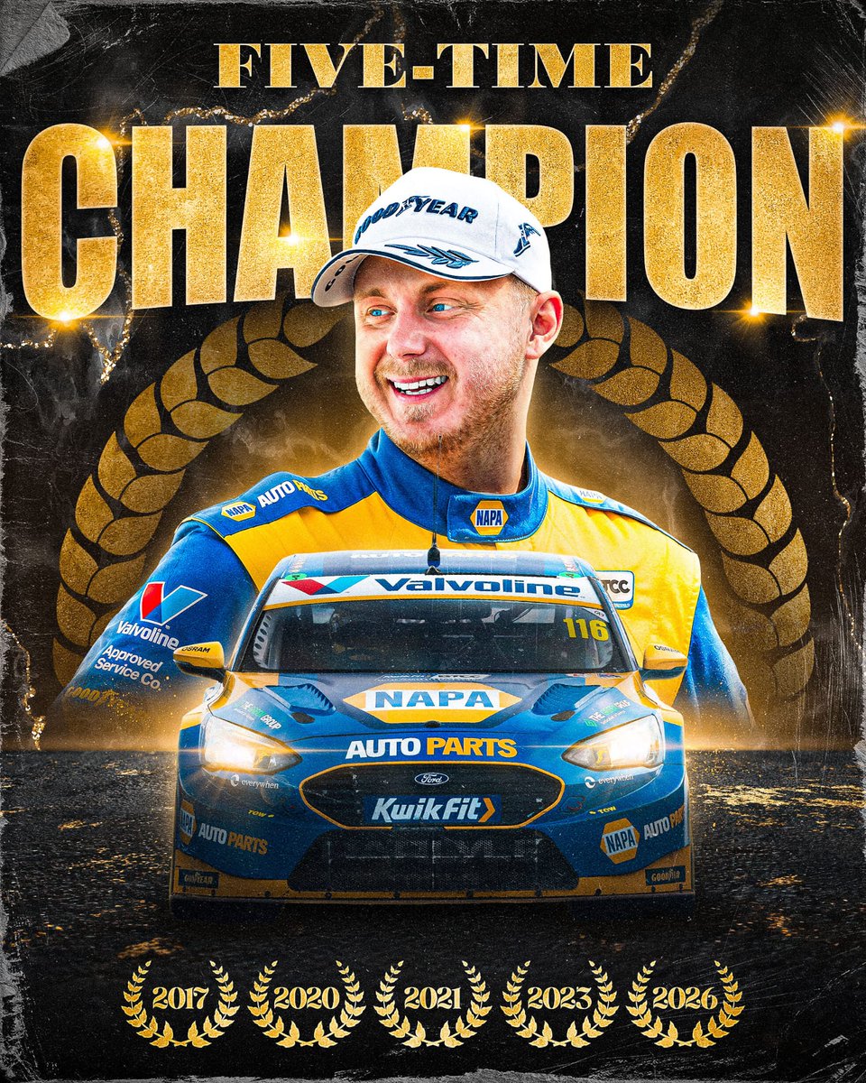 BTCC's tweet photo. ASH SUTTON IS A HISTORY MAKER! 🏆🏆🏆🏆🏆

#BTCC https://t.co/oSYrh4ppKO