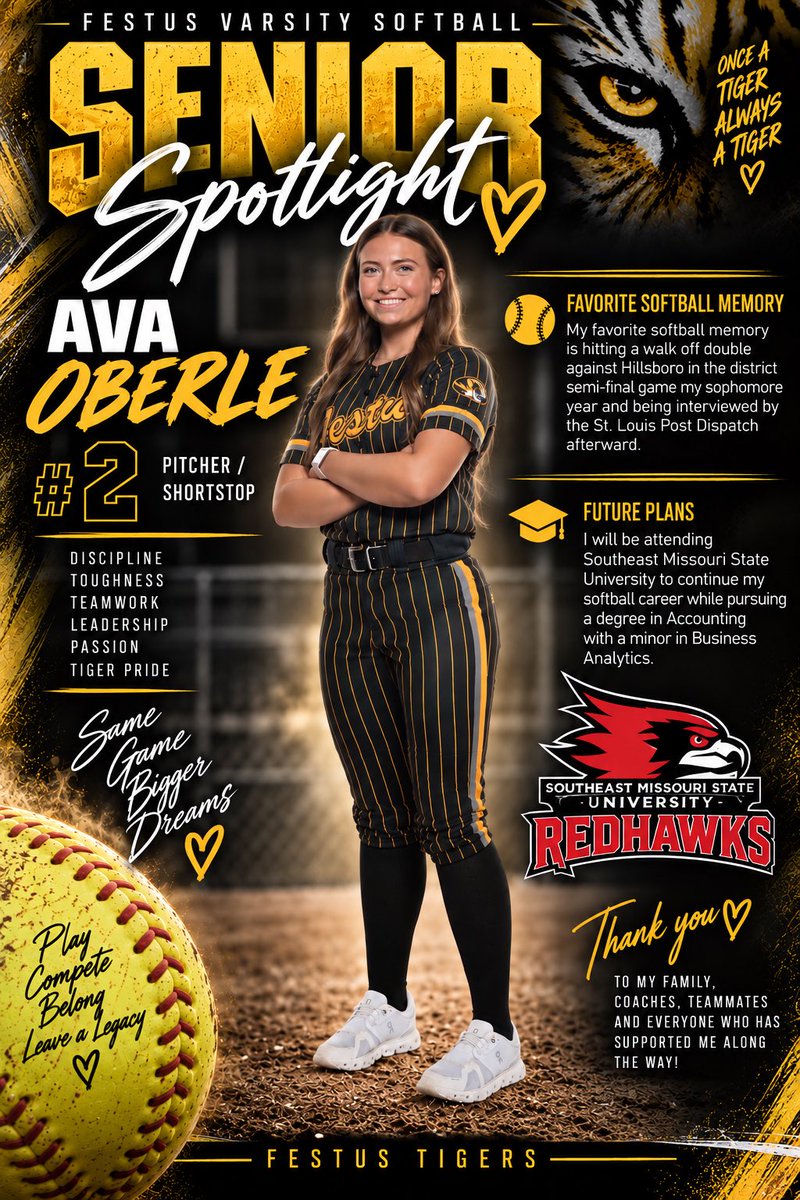 FestusSoftball's tweet photo. Let’s take a moment to recognize our seniors. For the next 9 days we will be posting a senior a day leading up to senior night. First up is Ava Oberle. Senior Night is October 6th. https://t.co/YMh4zaq4or