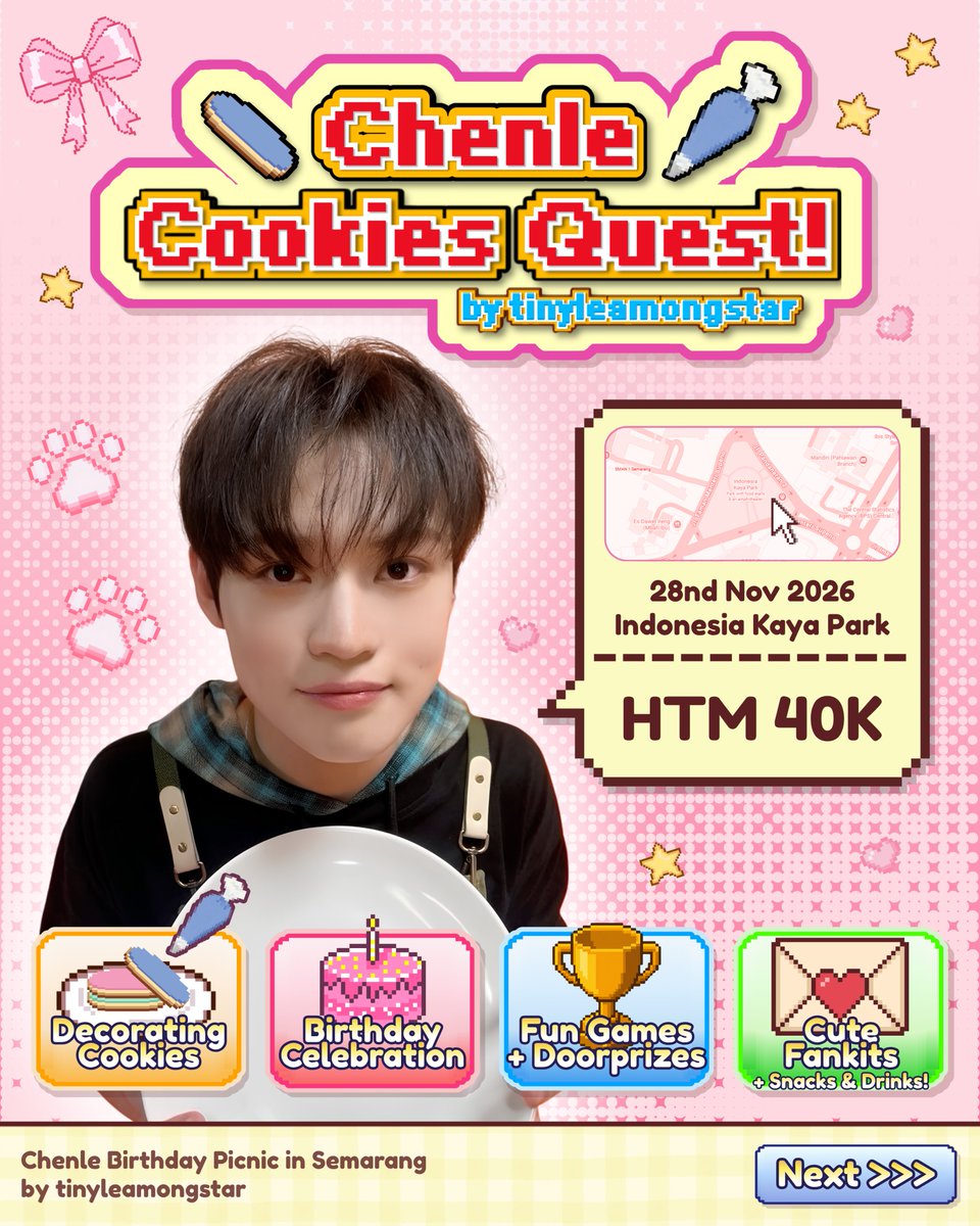 tinyleamongstar's tweet photo. 🍪 CHENLE COOKIES QUEST is coming!

Lilsun, let’s have a little picnic to celebrate Chenle’s birthday! 🧺💚

📅 28 Nov 2026
📍 Indonesia Kaya Park, Semarang

https://t.co/S08Zsi4Qpu
Registration Opens: 9 PM WIB, 3rd Nov

See you there! ☀️

#ChenleCookiesQuest #천러 #辰乐 #CHENLE https://t.co/2RI3sjbrf0