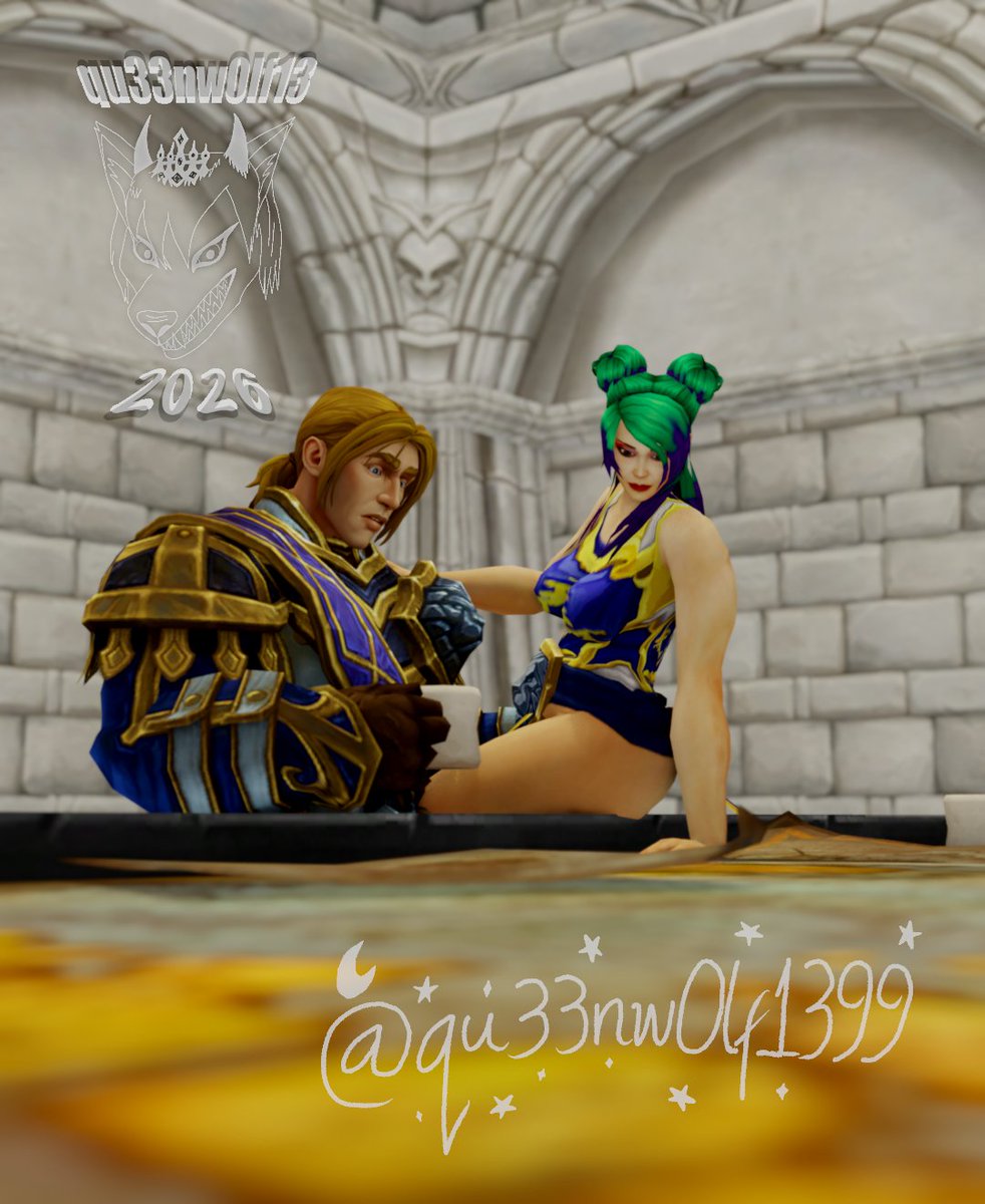 Qu33nW0lf13's tweet photo. They always found time to be together during the Fourth War, even if it meant spending the whole day looking at war plans❤️
#worldofwarcraft #wowtwt #warcraft3Dart #blender #blenderart #blenderartist #3Dart #3Dartist #ocxcanon #anduinwrynn #alyssinarunestar https://t.co/9vm783pXyy