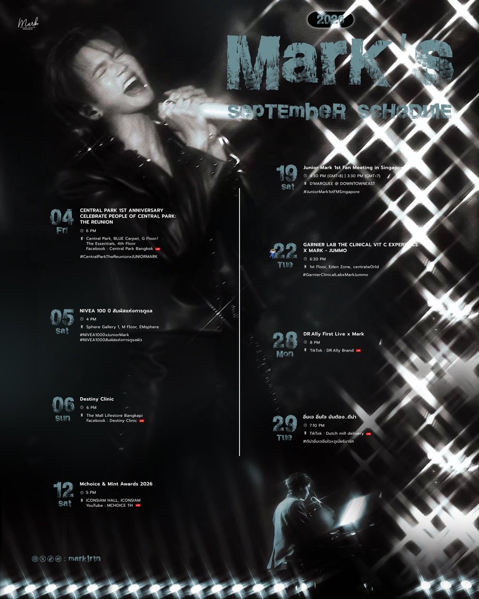 markjrtnfanclub's tweet photo. #Markjrtn_Schedule
 ⋆ ₊ ☽ September 2026 ·˚𓍲 *⋆

Update  กันยายนนี้มาให้กำลังใจมาร์คกันเยอะ ๆ นะคะ แล้วเจอกันน้าา🤍

*หากมีเพิ่มเติมจะแจ้งให้ทราบอีกครั้ง #markjrtn https://t.co/ABcJhhYooO
