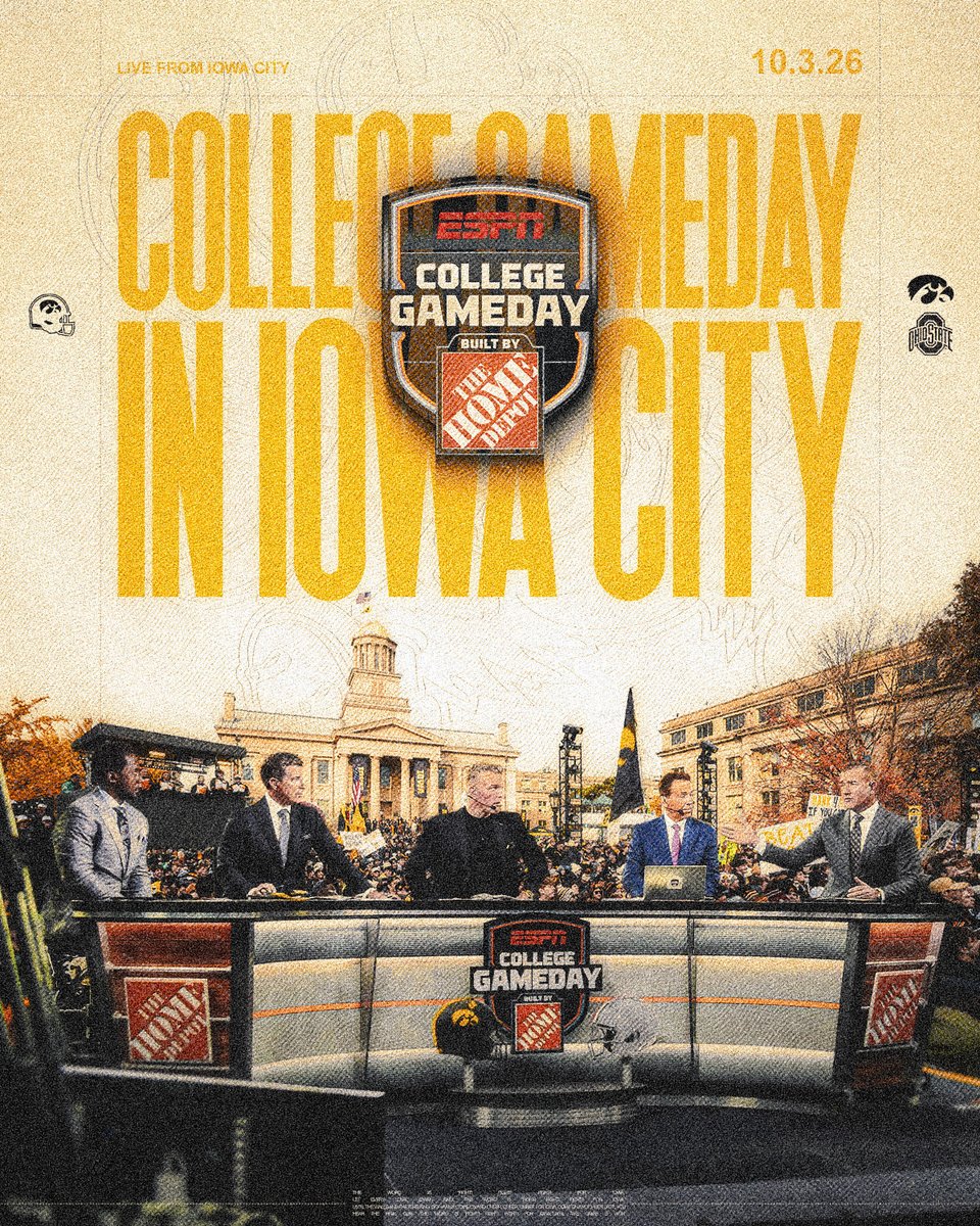 HawkeyeFootball's tweet photo. Saturday starts in Iowa City 🏈

Welcome back, @CollegeGameDay https://t.co/3wWq1TYkVz