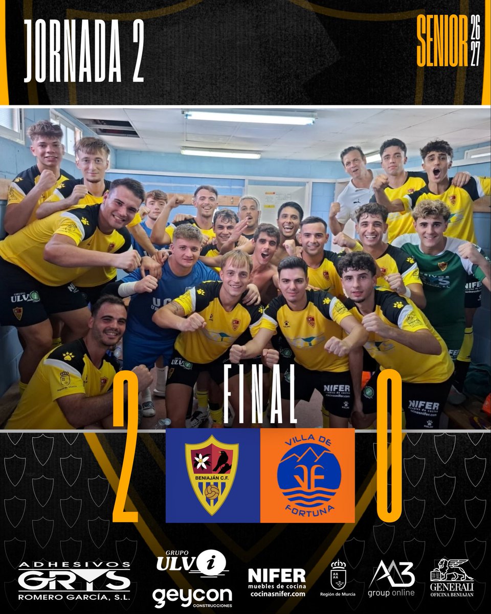 BeniajanCf's tweet photo. //SENIOR//

🤩¡¡¡¡Final en el Patricio Pelegrín con victoria!!!!🤩

Nuestro Senior vence y consigue la primera victoria de la temporada👏🏻

Gran partido de los de Fran Fernández donde se impuso 2-0 al Villa de Fortuna 🫡

QUE GRAN TRABAJO EQUIPO💛🖤 https://t.co/WSvUgyLMq6