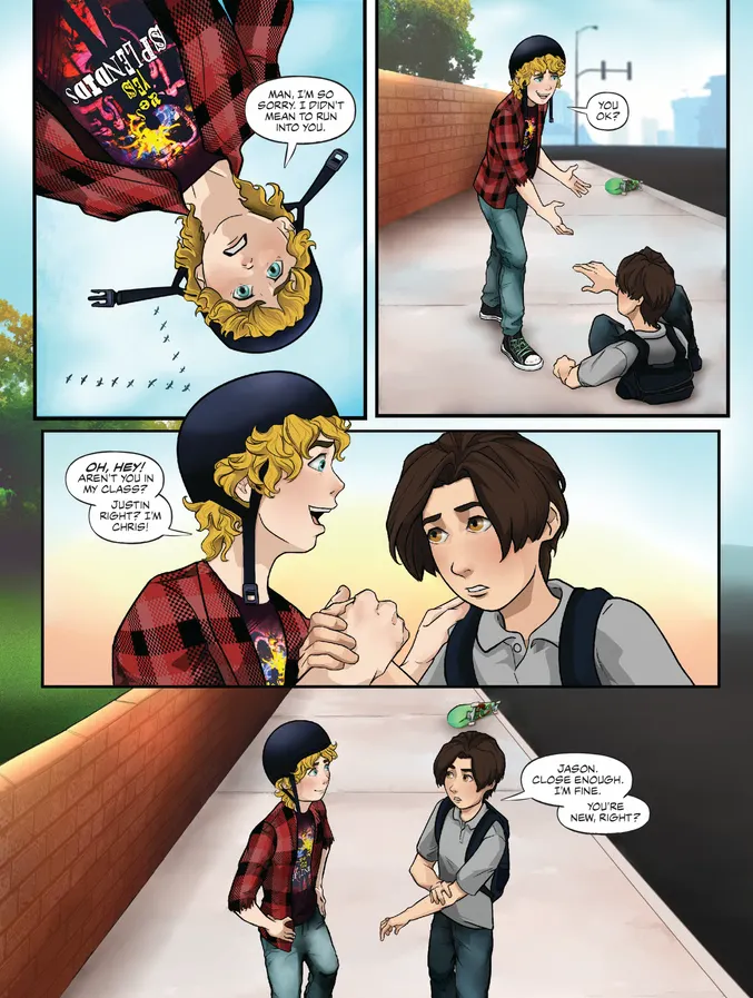 PhilFalcoWrites's tweet photo. #YouNeverKnow #2 begins the series' alternating flashback chapters. The preview shows a first meeting between anxiety-stricken protagonist, Jason, and his low-inhibition right-hand-dude-bro, Chris, as children.

Full:
https://t.co/3wCQfPwRsY

KS:
https://t.co/lQngc6l5qC https://t.co/Xj9S7BEExr