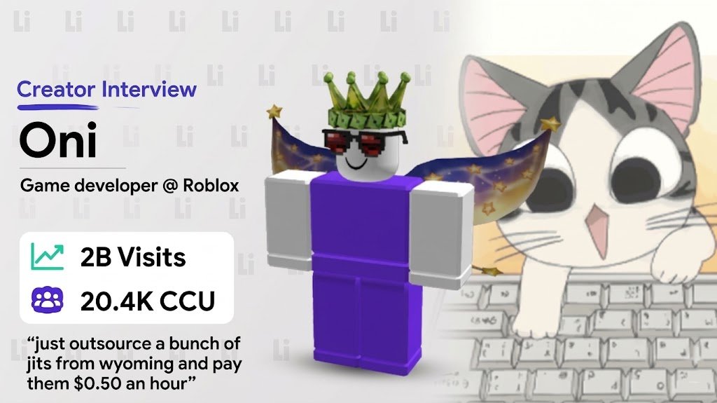 LarpIntel's tweet photo. “just outsource a bunch of jits from wyoming and pay them $0.50 an hour”  We asked

@onilik3,

a veteran roblox developer, for his best advice
#roblox #robloxdev https://t.co/g1IceOpRJe