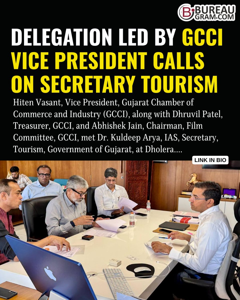 bureaugram's tweet photo. https://t.co/tgcSteNcuh
Delegation led by GCCI Vice President calls on Secretary Tourism....
.
.
.
Read more on Bureaugram
@GCCI_Official @GujaratTourism @DholeraSIR @GujaratGov

#Bureaugram #GCCI #Gujarat #GujaratTourism #KuldeepArya #FilmIndustry #MediaAndEntertainment https://t.co/56Opy8fDnI