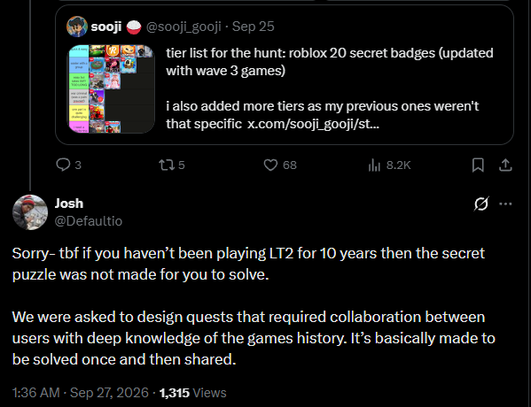 AxlDisclosure's tweet photo. Lumber Tycoon 2 owner giving explanation of the quest, it's quite sad for a legendary game to recieve hate. https://t.co/BvNen34rB4