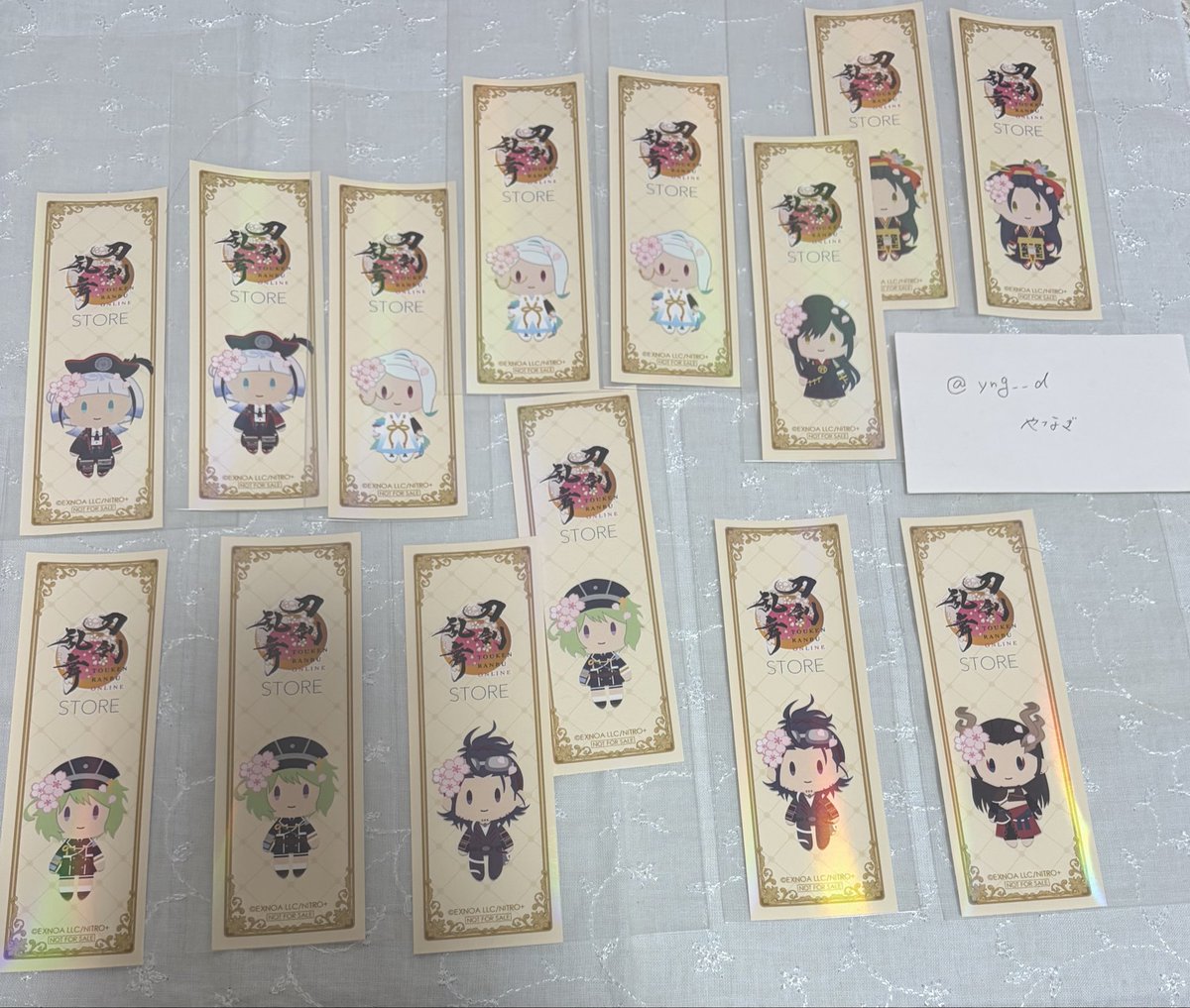 yng__d's tweet photo. 【譲渡】刀剣乱舞 STORE 御伴散歩 さくら装備 千社札風 ステッカー

譲✧画像ご参照ください

求✧
250円〜
1枚目上段は2枚目下段>上段より同数のお取引が優先ですが、全体的に単体検討します

*譲渡優先ですが、交換の場合
 鶴丸>後家1/長義1>長谷部>安宅切1

✾福岡手渡し>郵送 https://t.co/a7g7EVAPPq