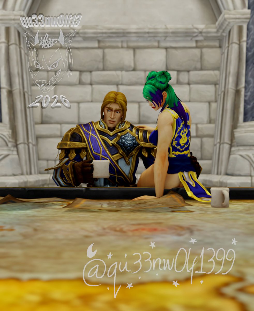Qu33nW0lf13's tweet photo. They always found time to be together during the Fourth War, even if it meant spending the whole day looking at war plans❤️
#worldofwarcraft #wowtwt #warcraft3Dart #blender #blenderart #blenderartist #3Dart #3Dartist #ocxcanon #anduinwrynn #alyssinarunestar https://t.co/9vm783pXyy