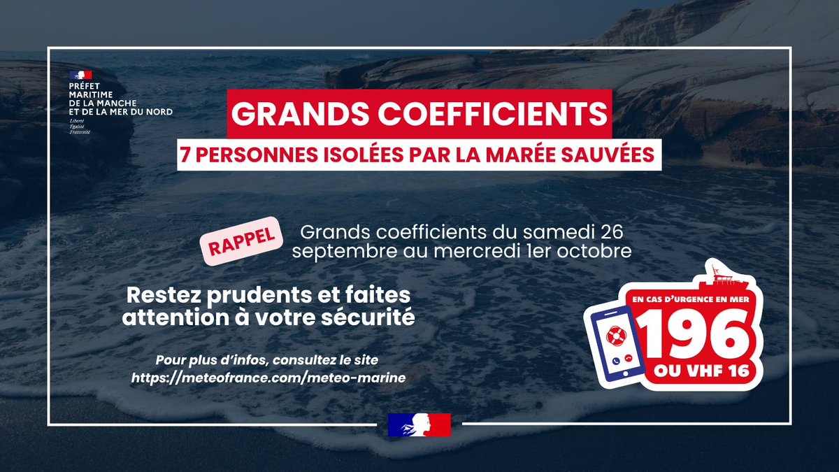 Image de Préfecture maritime Manche et mer du Nord - #Opération | Vives-eaux en Manche-Mer du Nord jusqu'au 1er octobre : 7 personnes secourues ce week-e