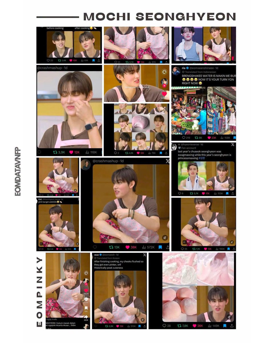 eomdatavnfp's tweet photo. 🔥 [DATA] EOM SEONGHYEON’S ROSY CHEEKS TAKE OVER SOCIAL MEDIA — THE CUTEST LITTLE MOCHI, EOMPINKY, IS HERE! 😊

Just a few moments from CORTIS’ latest vlog were enough for Seonghyeon to send social media into a frenzy with his naturally rosy baby cheeks and adorable gestures while joining the Chuseok cooking activities 🎀

More than 15 posts on X about Seonghyeon’s chubby rosy cheeks have surpassed 10K+ likes, with the highest-engagement post reaching 38K+ likes and 575K+ views!

On TikTok, 2+ videos featuring Seonghyeon’s rosy-cheek moment have already surpassed 200K+ likes. On Facebook, public fanpages also reposted the adorable moment and received impressive engagement!

From such a simple, everyday moment in a vlog, Seonghyeon once again became a hot topic and had fans sharing the moment across multiple platforms. Our cute little white EOMOCHI with those chubby cheeks is simply too adorable 🥰

━━━
eomdatavnfp
#SEONGHYEON #성현 #CORTIS #코르티스
