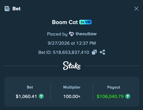 RiskyBiscuitgg's tweet photo. Another MAX WIN.

$1,000 turned into $100,000

Boom Cat 👇
Only on @Stake 📌 https://t.co/T498bcZQiI