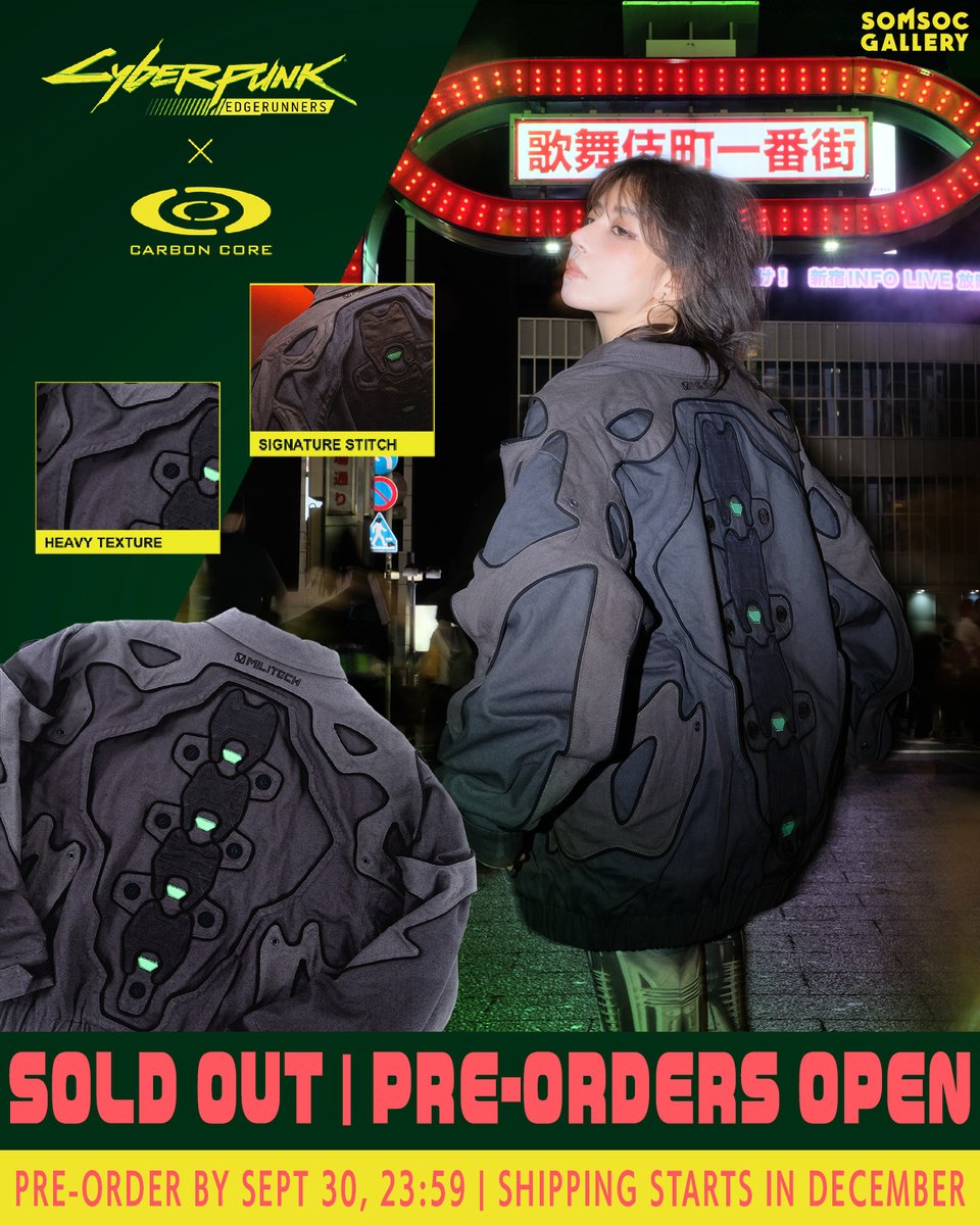 Somsocgallery's tweet photo. CARBON CORE × Cyberpunk: Edgerunners
แจ็กเก็ต Sandevistan

ล็อตแรกขายหมด เปิดพรีออเดอร์แล้ว
จัดส่งถึงไทย

ราคา 45,100 เยน
ค่าส่ง 3,600 เยน
ปิดรับ 30 ก.ย. 2026 เวลา 21:59 น. (ไทย)
เริ่มทยอยส่ง ธ.ค. 2026
ภาษีนำเข้าและอากรเป็นภาระของผู้ซื้อ