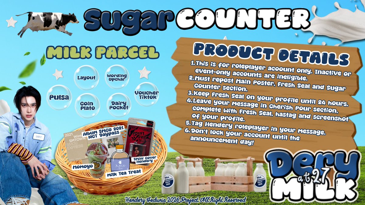 AhengSedunia's tweet photo. ू✽ A tiny envelope has arrived in his green meadow, carrying sugar-coated sweetness and a special surprise inside. Send your sweetest entry to the 𝗦𝘂𝗴𝗮𝗿 𝗖𝗼𝘂𝗻𝘁𝗲𝗿, and you might receive a little milk parcel of Hendery’s birthday pack. 🫧 https://t.co/ewjmAr7G20