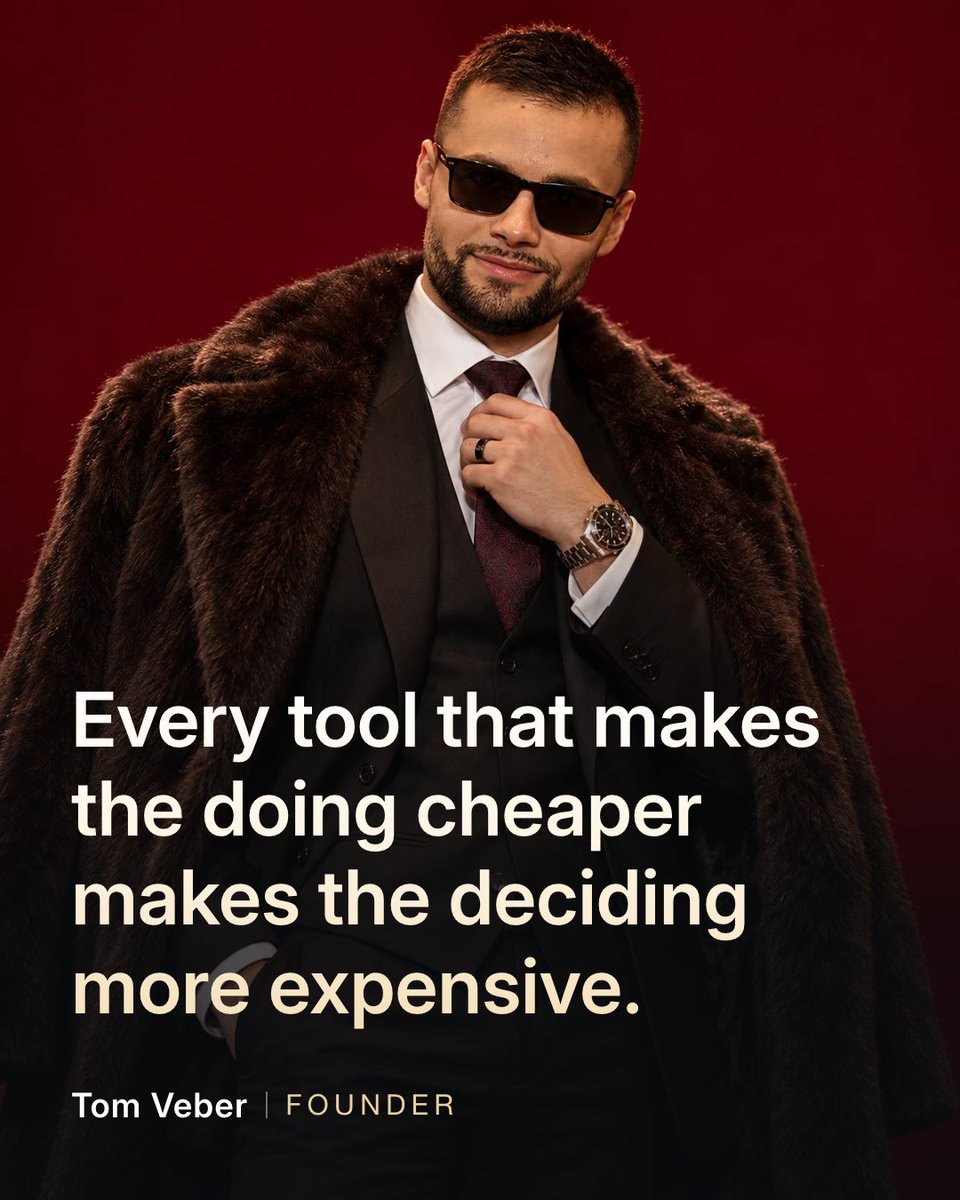TomVeber's tweet photo. Making things got cheap, so we make more of them. Four versions instead of one, all plausible, all defensible.

Nothing got cheaper about choosing between them, and now there are four. https://t.co/OGgOb6CTyw