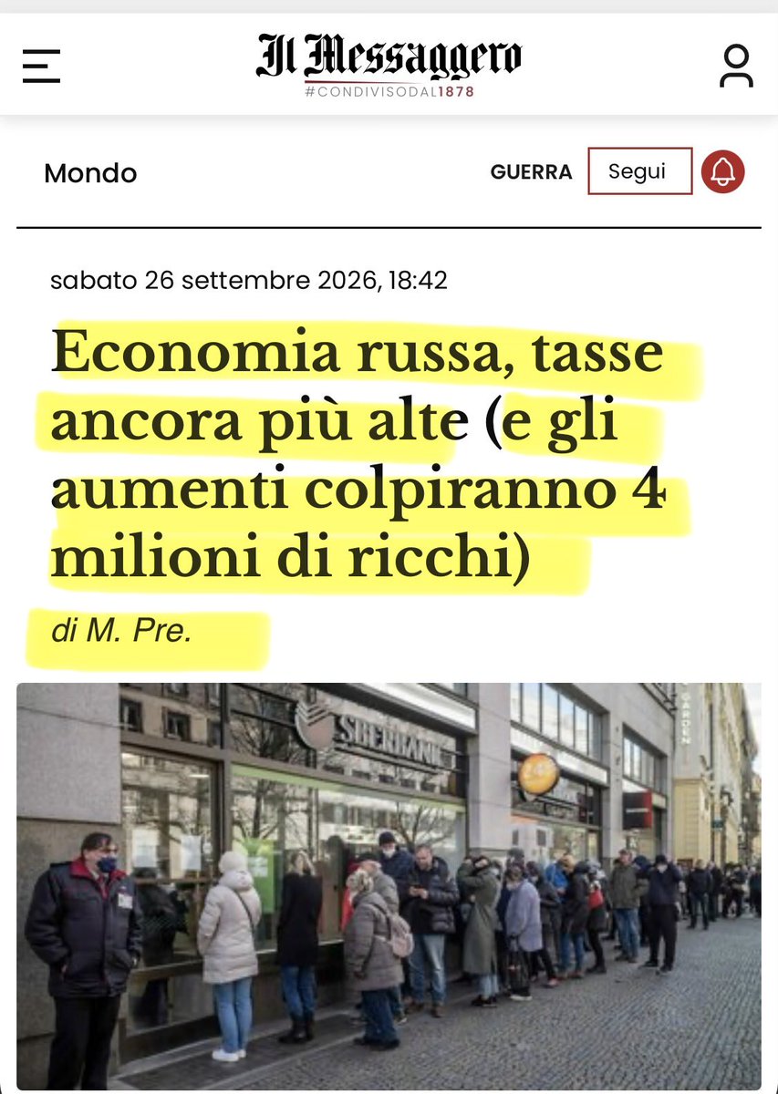 k_arsenale's tweet photo. @ilmessaggeroit vede il crollo della Russia: “Tasse alte colpiranno 4 milioni di ricchi”. Sfigati, da noi almeno tassiamo solo chi non arriva a fine mese. https://t.co/zZbX5B536F