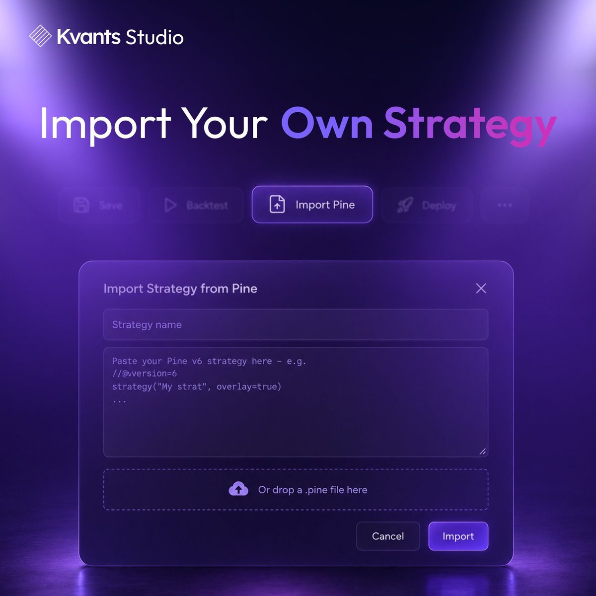 KvantsAI's tweet photo. ⚡️ @KvantsAI Studio isn’t coming. It’s already here.

Turn raw trading ideas into deployable AI-powered strategies — all from one place.

🔥 Import your Pine strategies
📊 Backtest on historical data
⚙️ Optimize parameters
🚀 Prepare for live deployment

No fragmented tools. No broken workflows.

Idea → Backtest → Optimize → Deploy.

Kvants Studio is live. And we’re just getting started