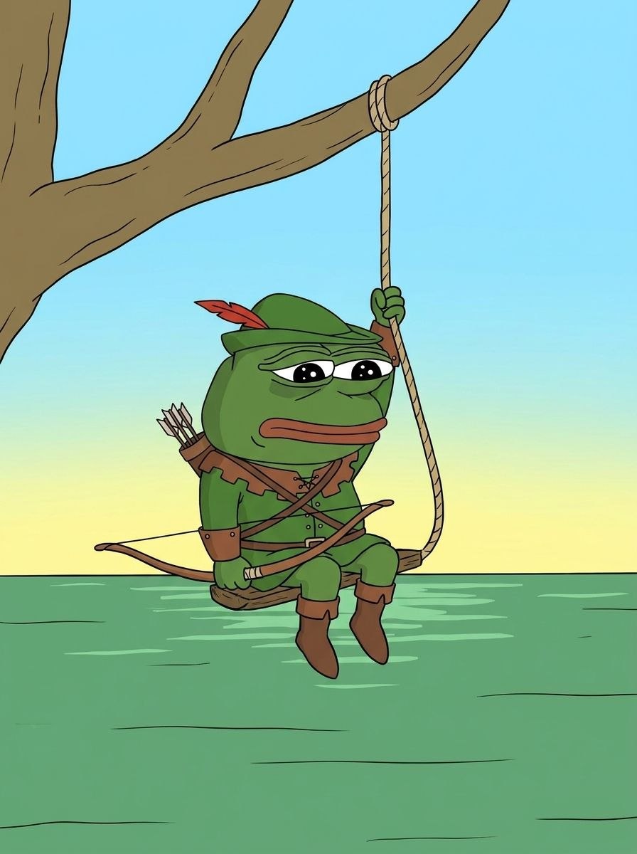 RobinPepeCoin's tweet photo. Still holding the bow, in case the swing starts something https://t.co/0RU21Sacjl