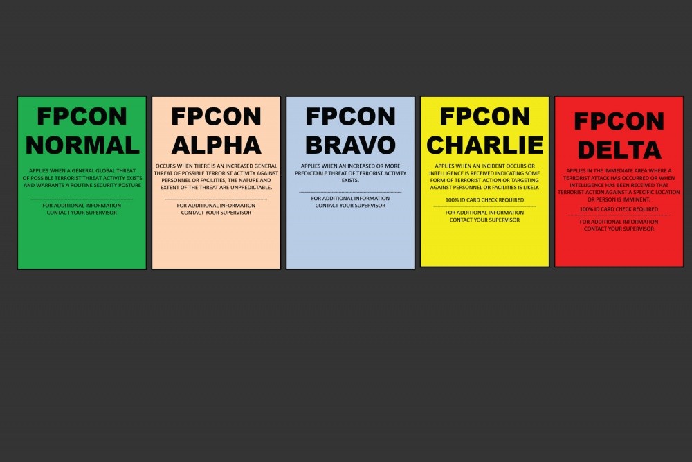 TheIntelFrog's tweet photo. Force Protection Condition (FPCON) D is implemented when sufficient intelligence exists that an attack is imminent against a specific location. https://t.co/2nAAfEbRXs