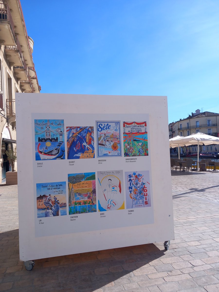 corinneco2's tweet photo. Les affiches concours de la ST LOUIS exposées #Sete avec mon affiche.😊Le jouteur sourire malicieux tenant son pavois avec 1💙- l'endroit qu'il faut ateindre pour gagner. J'ai voulu symboliser l'esprit de partage et de respect des jouteurs, au delà de la compétition.
4 photos📸 https://t.co/obwvAAymhv