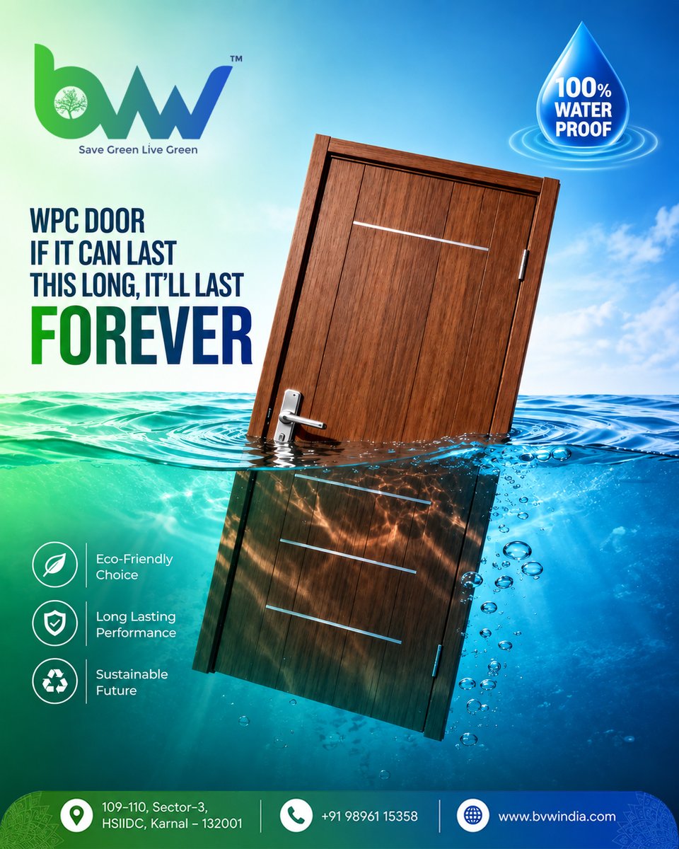BvwIndia's tweet photo. Meet BW WPC Doors &amp; Doorframes — 100% waterproof, eco-friendly, sustainable, and made for long-lasting performance.

🌱 Save Green. Live Green.
💪 Built for durability.
♻️ Made for a sustainable future.
#WPCDoors  #Waterproof  #Doors #wpc #wpcdoorframes #wpcproducts #bathroomdoor https://t.co/abfjEIamqz