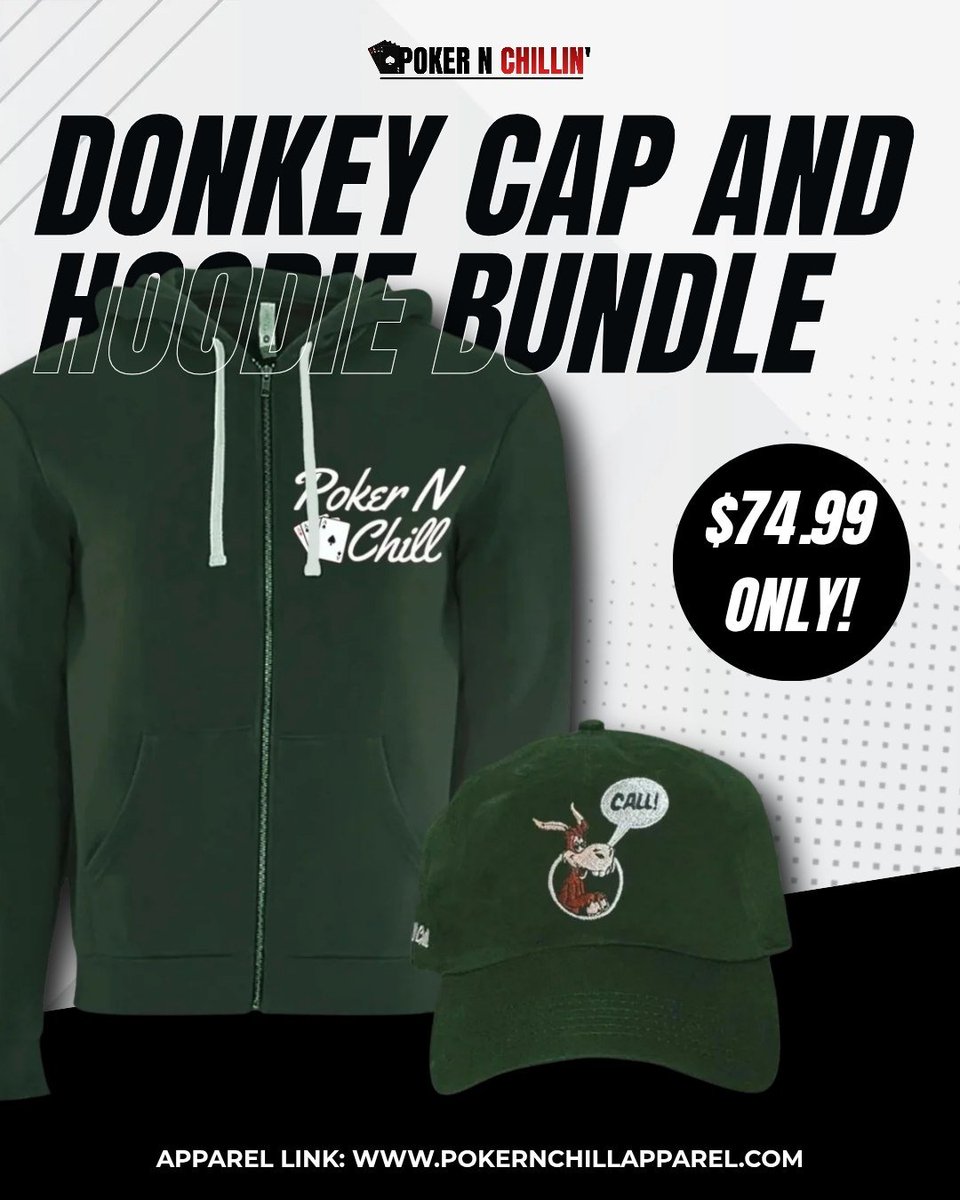 PokernChillin's tweet photo. Donkey Cap & Hoodie Bundle β only $74.99! π₯ Stay cozy and rep your Poker N Chill style.
Shop now: https://t.co/idjv5tuJFn
#PokerNChill #PokerMerch #HoodieBundle #DonkeyCap #StreetwearStyle https://t.co/RujNcnrf1H