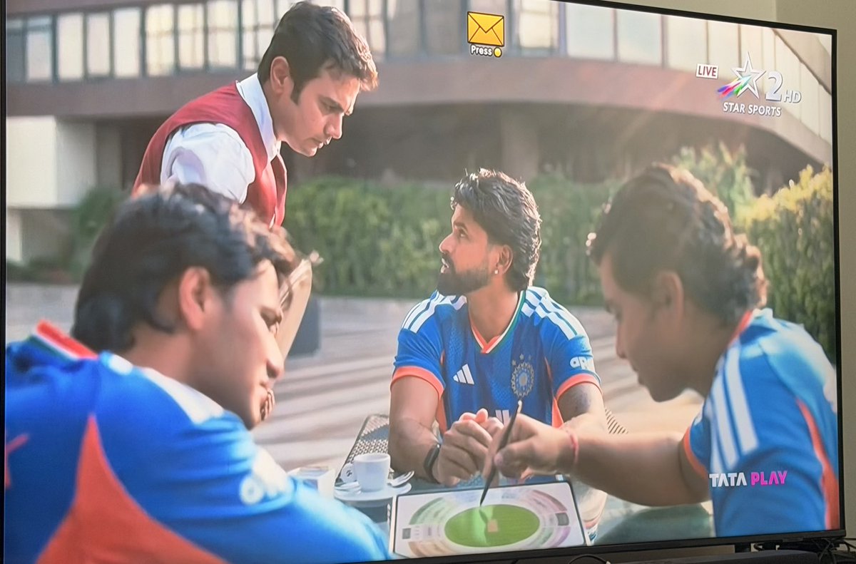 kartik_kannan's tweet photo. I sometimes find our broadcaster ad concepts to be cringe. Saw an advert for the Ind-WI T20 series and it reeks on casual arrogance 

Vaibhav and Abhishek talk about stand names and seat numbers to decide where they would hit sixes
 
Shreyas Iyer chimes in saying why pick a seat when you can send the ball outside the stadium 🏟️ 

As a fan, I am viewing these ads as a blind spot to my viewing experience. Mind shuts off when these ads come