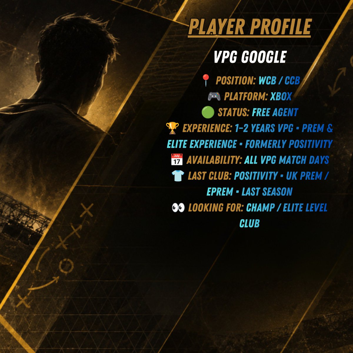 VPGAgency's tweet photo. 🚨 FREE AGENT — VPG GOOGLE

🛡️ WCB / CCB
🎮 Xbox
🏆 VPG Prem &amp; Elite Experience
👕 Formerly Positivity
🟢 FREE AGENT

Looking for a Champ / Elite level club.

Interested? Contact VPG Agency 🤝

Join the VPG Agency Discord: https://t.co/H8KYzkKMzR https://t.co/JH9jfk4iVa