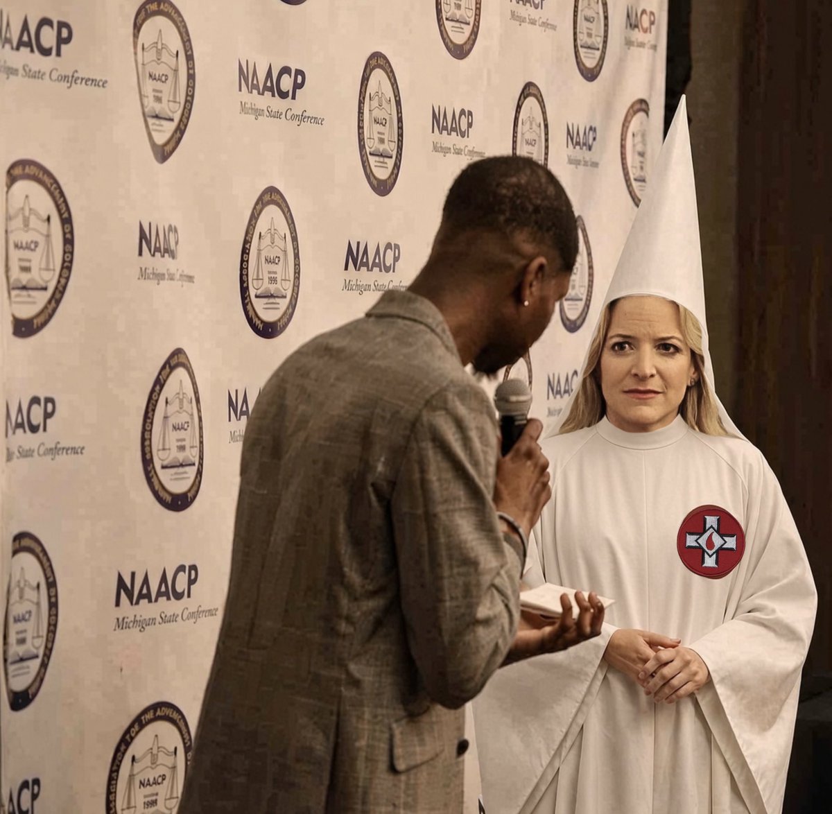 PatriotPostGirl's tweet photo. The NAACP let the fox into the henhouse this week. Jocelyn Benson, who served as a proud SPLC board member while donor money was being funneled to the KKK and has three workplace racial discrimination lawsuits pending, promises to “stand up to anyone who tries to stand in the way of Michigander’s rights and freedoms.” She can’t even keep that promise in her own office.
