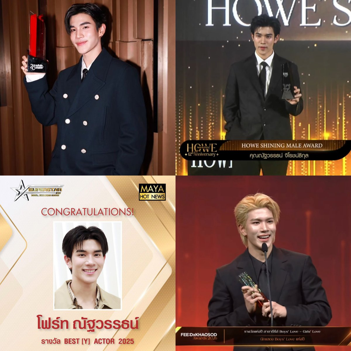 Nong4thsocute's tweet photo. 🏆Komchadluek Awards 'Best Rising Star'
🏆Howe Awards ‘Shining Male Award'
🏆Superstar idol Awards 'Best Y Actor'
🏆Khaosod Awards 'นักแสดง Boys' Love แห่งปี'

น้องโฟ้ดเก็บรางวัลกับตัวละครทุกตัวเลย หลี่หมิง กันต์ อะตอม และแทนรัก

CONGRATS FOURTH AND TANRAK
#FourthBLActorOfTheYear https://t.co/L73tltCA9p