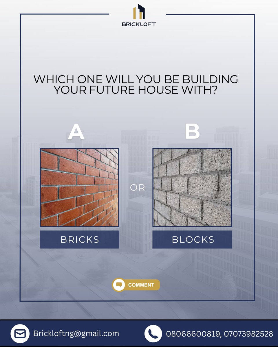 Brickloftng's tweet photo. Bricks or blocks? 

Which one would you choose for your dream home? Let us know in the comments! 👇🏽 https://t.co/rBQB4VoNl1