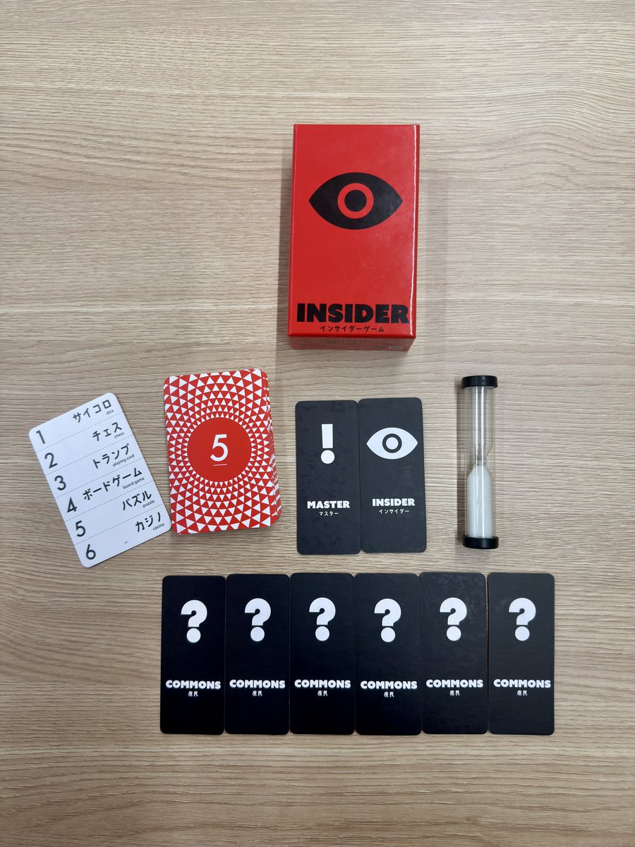 MOSHENA_BgCafe's tweet photo. モシェナCLOSEしました🙇‍♂️

本日は相席5名で
『インサイダーゲーム』
が、メチャクチャ盛り上がりました😆

1人だけが裏で答えを知っている、正体隠匿＆推理ゲーム👁

小学生のお子様も混ざっての相席でしたが、最後はお子様のファインプレーで大人全員が騙されました😳（恐ろしい…笑）
⁡
大人と子供が対等に遊べるのもボードゲームの魅力ですね🥰
⁡
人数集めが大変なゲームでも、モシェナなら相席で遊べますよ〜✨
⁡
 #鶴岡 #山形 #庄内
 #ボードゲームカフェ
 #モシェナ