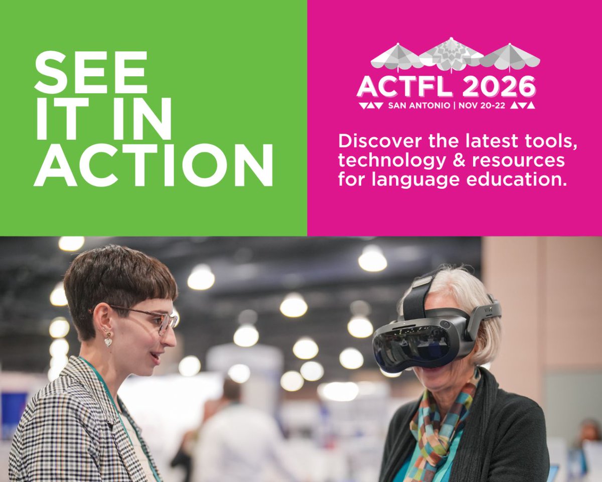 actfl's tweet photo. See what's new at #ACTFL26! 👀

Stop by the Expo Hall for live product demos featuring the latest tools, technology, and resources for language educators.

Not registered yet? Join us in San Antonio: https://t.co/ml4RX5Bvke https://t.co/rEDOLEx8C7