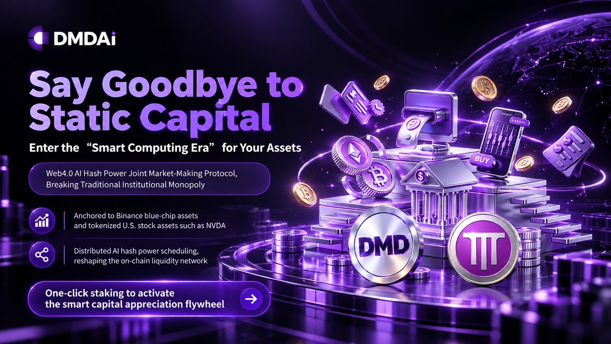 DMDAI_Official's tweet photo. 🚀 Static capital is becoming a thing of the past.

🧠 DMDAI is bringing assets into the era of intelligent computation with a Web4.0 AI hash power co-market-making protocol.

• #Binance blue-chip assets & tokenized equities such as $NVDA
• Distributed AI hash power coordination
• A new on-chain liquidity network

#Web4 #AI #DeFi #RWA #Crypto #Blockchain #Liquidity #AIFi #Web3 #DMDAI