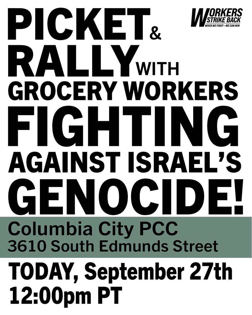 cmkshama's tweet photo. TODAY, Sunday September 27th at 12pm PT: Rally and picket with grocery workers and union members at Columbia City PCC in Seattle to defend our rights & fight in solidarity with the Palestinian people!

RSVP here: https://t.co/vrXDH4cgOS

Grocery workers in Washington state have been taking a stand against Israel's genocide in Gaza and state-sanctioned settler violence in the occupied West Bank by wearing union watermelon pins to work. The watermelon is a symbol of solidarity with the Palestinian struggle, since it was first used in 1967 after the Israeli state took control of Gaza and the West Bank and prohibited the Palestinian flag from being displayed in public for more than two decades.

Recently, workers at the Seattle-area grocery stores of the PCC Community Markets have been sent home early from their shifts for wearing pins with the watermelon symbol, and also pins with the Palestinian flag. The PCC bosses have claimed the pins were “too political” to have at work. The UFCW 3000, which is Washington state’s largest union and represents grocery workers, including those at PCC, created union pins with the watermelon symbol in response to this retaliation by PCC management. Since then, numerous workers across multiple stores have worn these union pins to stand not only with the Palestinian people, but also with their fellow union members facing attacks from the bosses.

Under national labor law, workers have a right to wear their union’s pins on the job. Despite this, the bosses went even further by egregiously firing a worker at Seattle’s Greenlake Village PCC for continuing to wear the pin, continuing to say the pins were "too political". The bosses don't hesitate to violate labor law when it is in their interests to do so, and they are shielded by the Democratic & Republican parties, both of which serve the bosses. The only way for us as workers to defend our rights and to win major improvements in our lives is to get organized and take collective action to fight the bosses and their political servants.

#seattle #palestine #solidarity