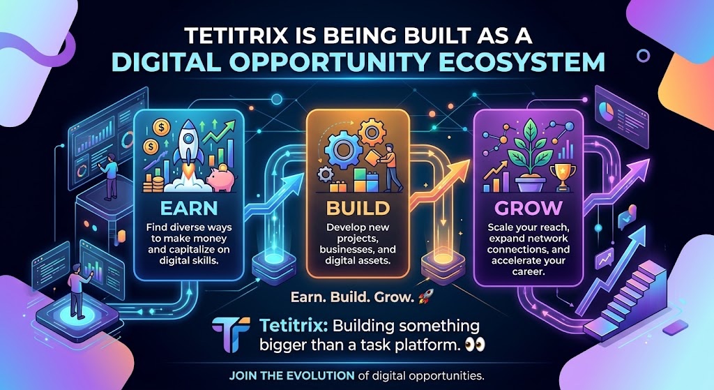 Teti_trix's tweet photo. We’re building something bigger than a task platform. 👀

Tetitrix is being built as a digital opportunity ecosystem.

Earn. Build. Grow. 🚀 https://t.co/68EhDelKPr
