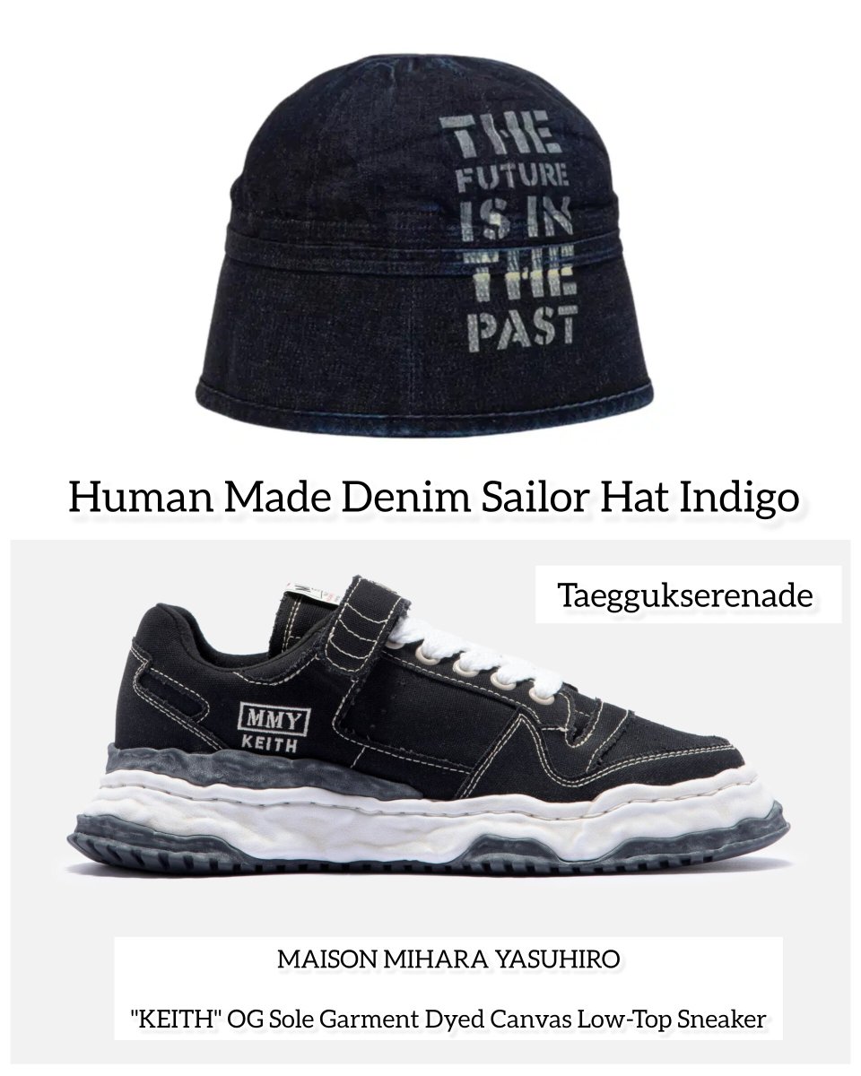 taeggukserenade's tweet photo. Jungkook airport look || 270926

1. Chrome Hearts Vintage OG Soap & Water Long Sleeve 
2. Soap & Water Sweatpants
3. Chrome Hearts Dog Tag with Cross Pendant
4. Chrome Hearts CH Plus / Heart / Pearl Drop Earrings
5. Human Made Denim Sailor Hat Indigo
6. Maison Mihara Yasuhiro “KEITH” OG Sole Garment-Dyed Canvas Low-Top Sneakers