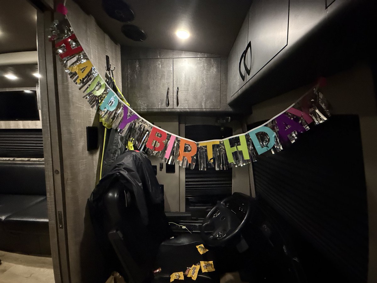 BruceLePage5's tweet photo. Came back for bus call and the guys on my bus had decorated my driver area and got me a cake. 
Shakewell and Slim Gucci are two of the nicest, most humble artists I’ve ever driven. Thank you to them and all the guys on the bus. It was a great surprise for my 60th birthday. https://t.co/jtd00iFlON